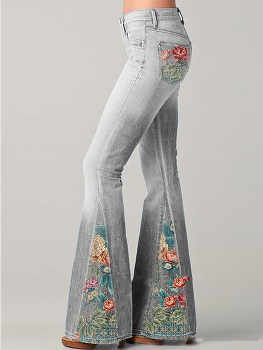 Kvinners Blussede Jeans med Blomstertrykk 7
