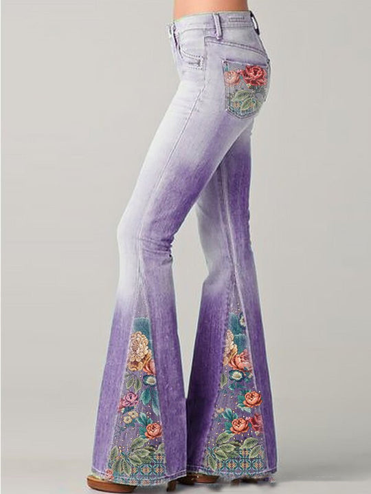 Kvinners Blussede Jeans med Blomstertrykk 8