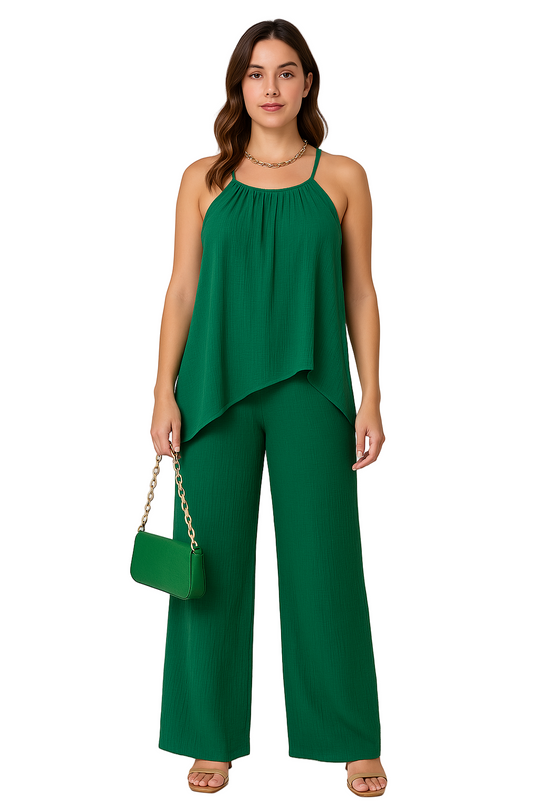 Kvinners Bukse Sett med Asymmetrisk Drapert Topp 0
