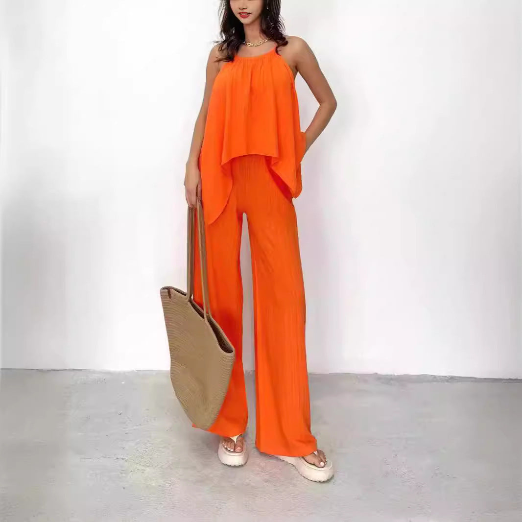 Kvinners Bukse Sett med Asymmetrisk Drapert Topp 4