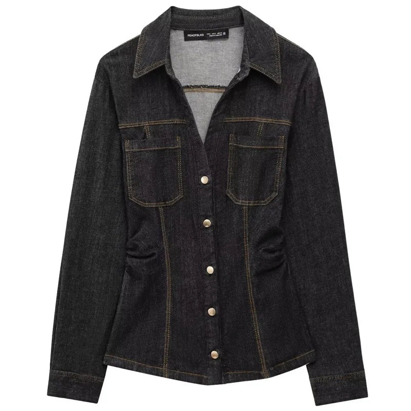 Kvinners Denim Sett med Langermet Skjorte og Flared Bukser 0