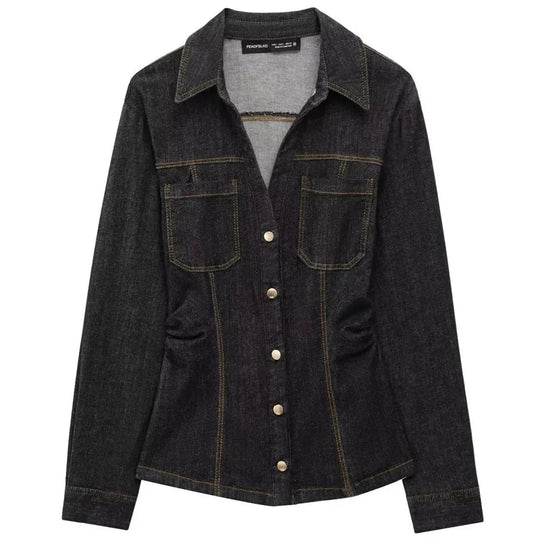 Kvinners Denim Sett med Langermet Skjorte og Flared Bukser 0