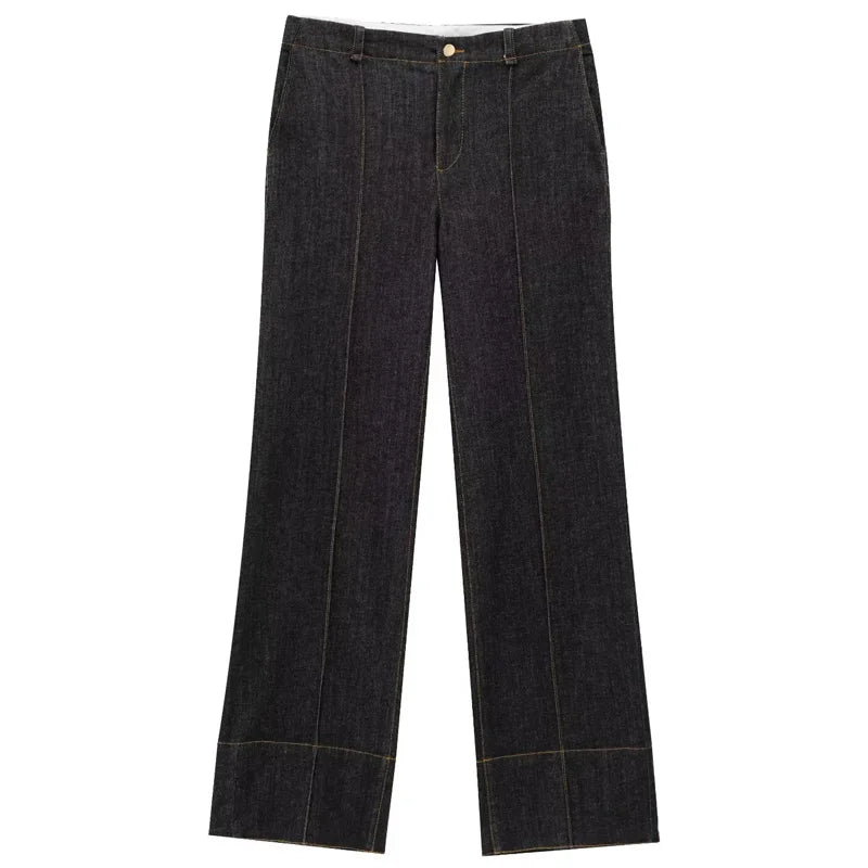 Kvinners Denim Sett med Langermet Skjorte og Flared Bukser 6