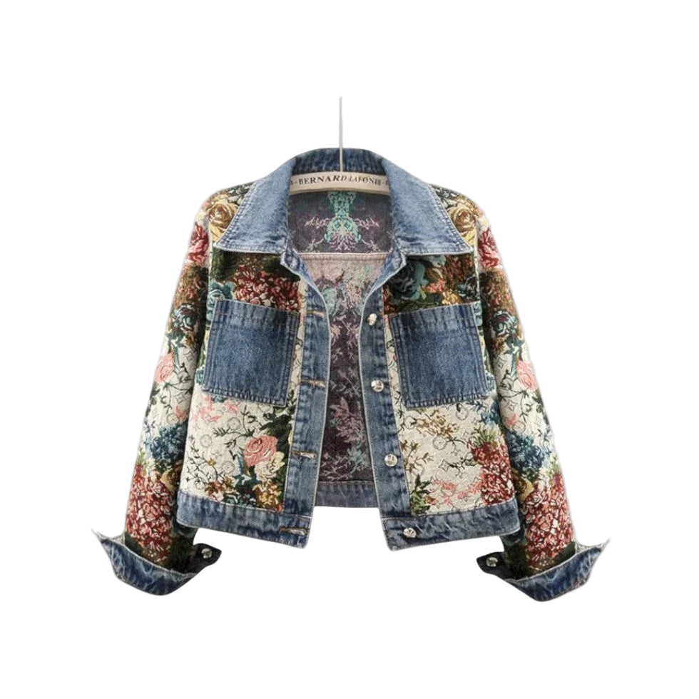 Kvinners Denimjakke Boho med Floral Patchwork 0