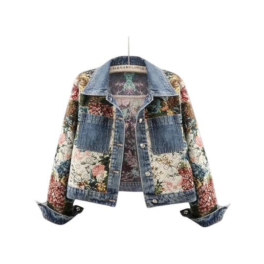 Kvinners Denimjakke Boho med Floral Patchwork 0