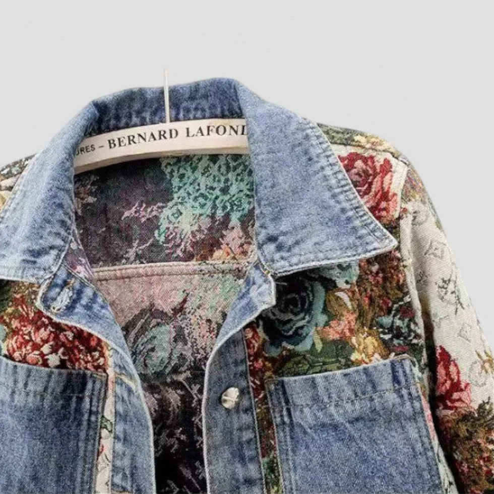 Kvinners Denimjakke Boho med Floral Patchwork 1