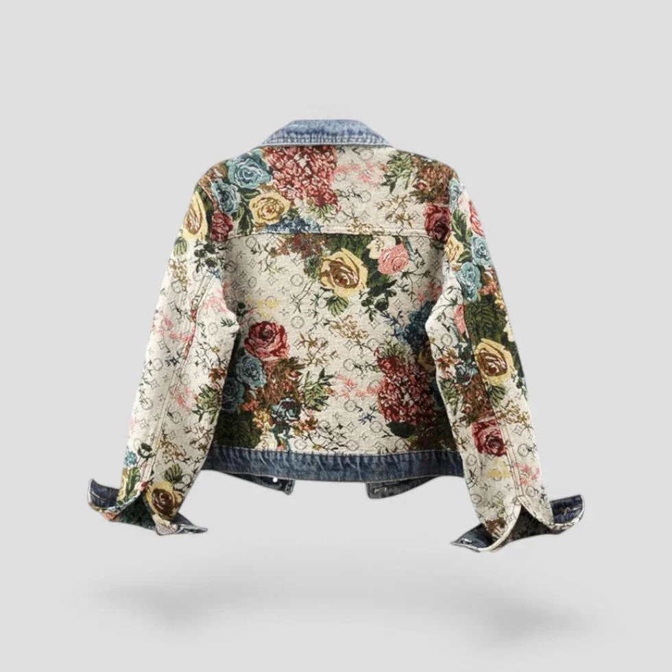 Kvinners Denimjakke Boho med Floral Patchwork 2