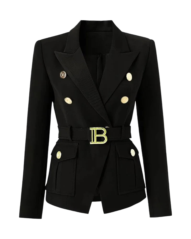 Kvinners Dobbeltspent Blazer med Belte 0