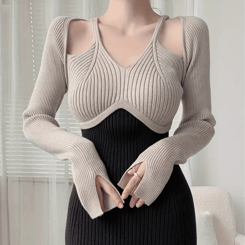Kvinners Lang Kjole Raffinert Polyester Langermet 4