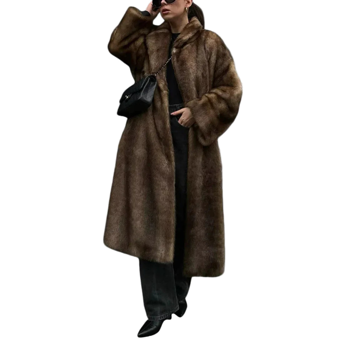 Kvinners Lang Trenchcoat i Fuskepels 0