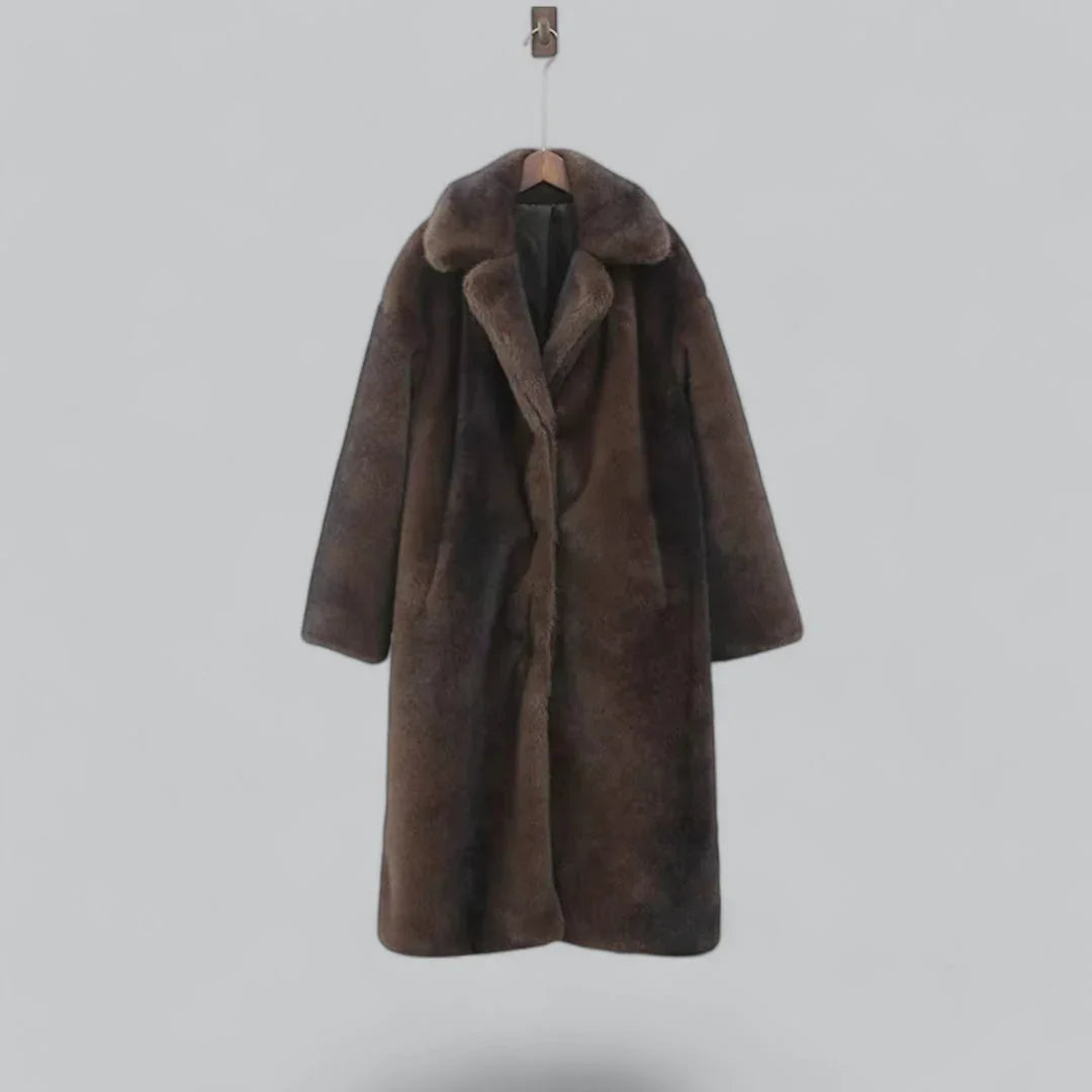 Kvinners Lang Trenchcoat i Fuskepels 1