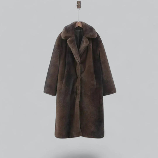 Kvinners Lang Trenchcoat i Fuskepels 1