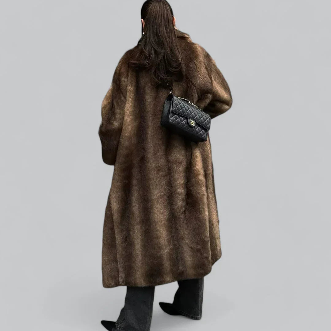 Kvinners Lang Trenchcoat i Fuskepels 3