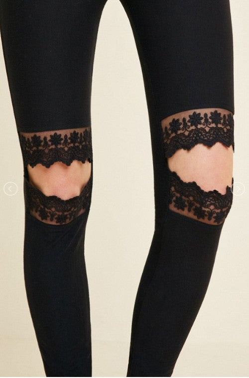 Kvinners Leggings med Blonderutskjæringer i Børstet Stoff 3