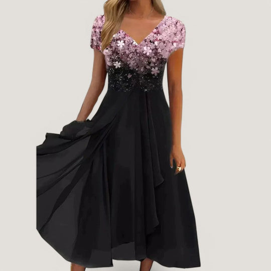 Kvinners Midi Kjole Blomstermønster Chiffon 4