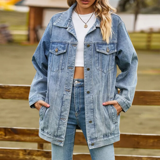 Kvinners Oversize Retrojakke med Unike Detaljer 1