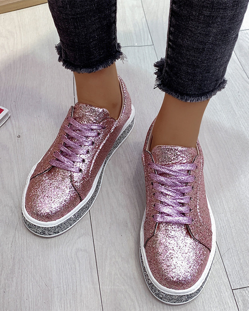 Kvinners Plattform Sneakers med Glitterdetaljer Uformelt Stil 4
