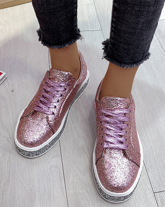 Kvinners Plattform Sneakers med Glitterdetaljer Uformelt Stil 4