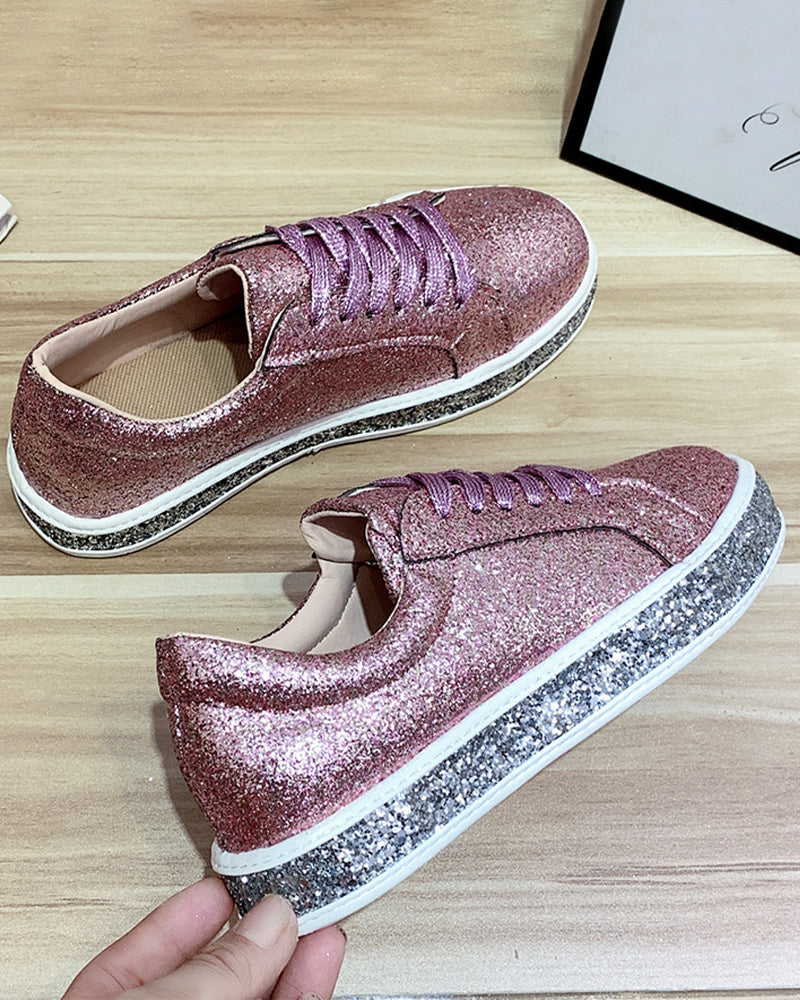 Kvinners Plattform Sneakers med Glitterdetaljer Uformelt Stil 5