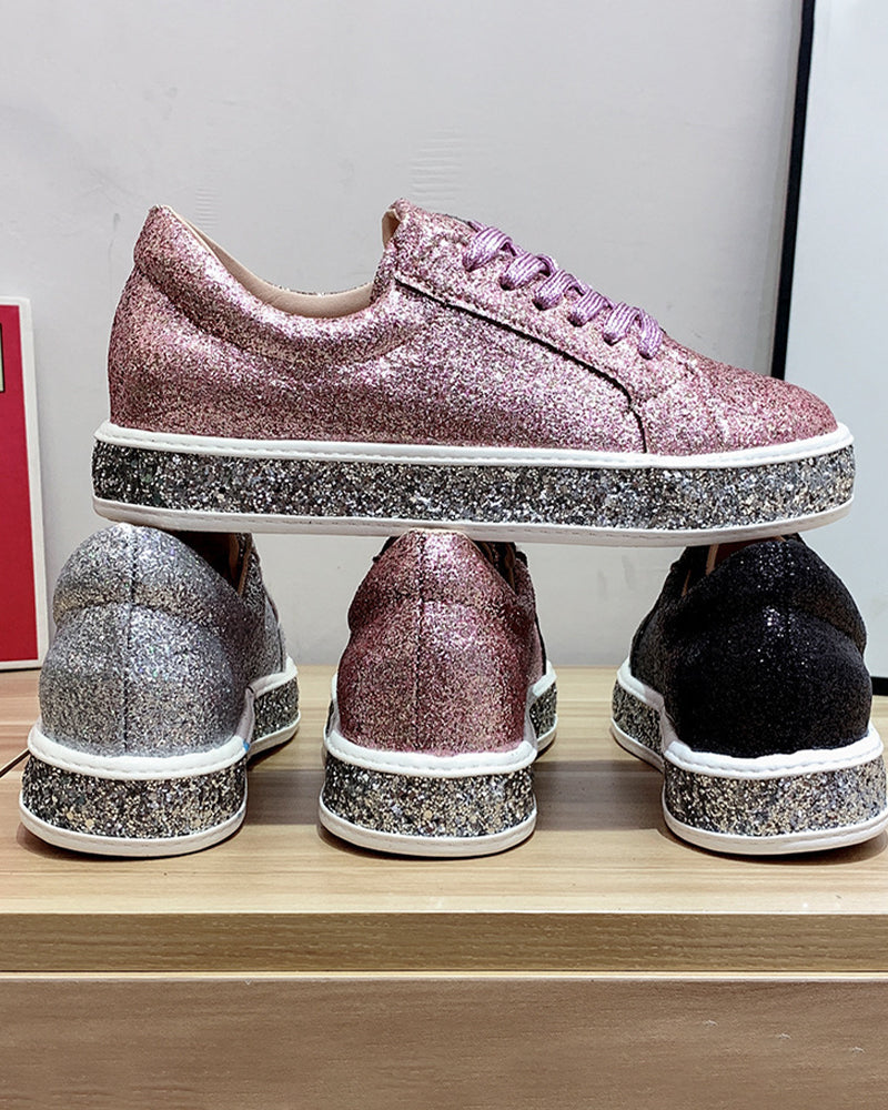 Kvinners Plattform Sneakers med Glitterdetaljer Uformelt Stil 7