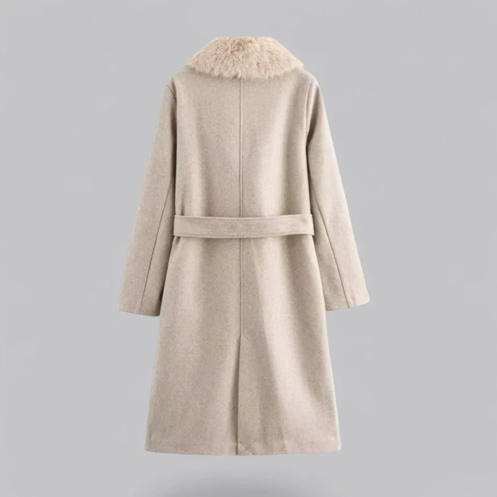 Kvinners Trenchcoat Med Belte Og Pelskrage 1