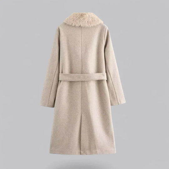 Kvinners Trenchcoat Med Belte Og Pelskrage 1