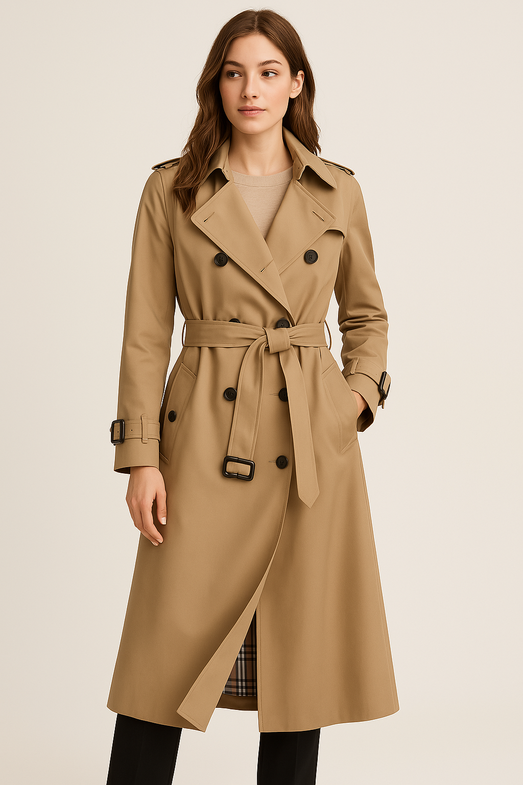Kvinners Trenchcoat Med Dobbelknapp Og Allsidig Design 2