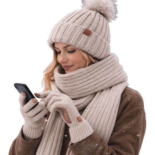 Kvinners Vintersett 3-i-1 med Beanie, Skjerf og Hansker 0