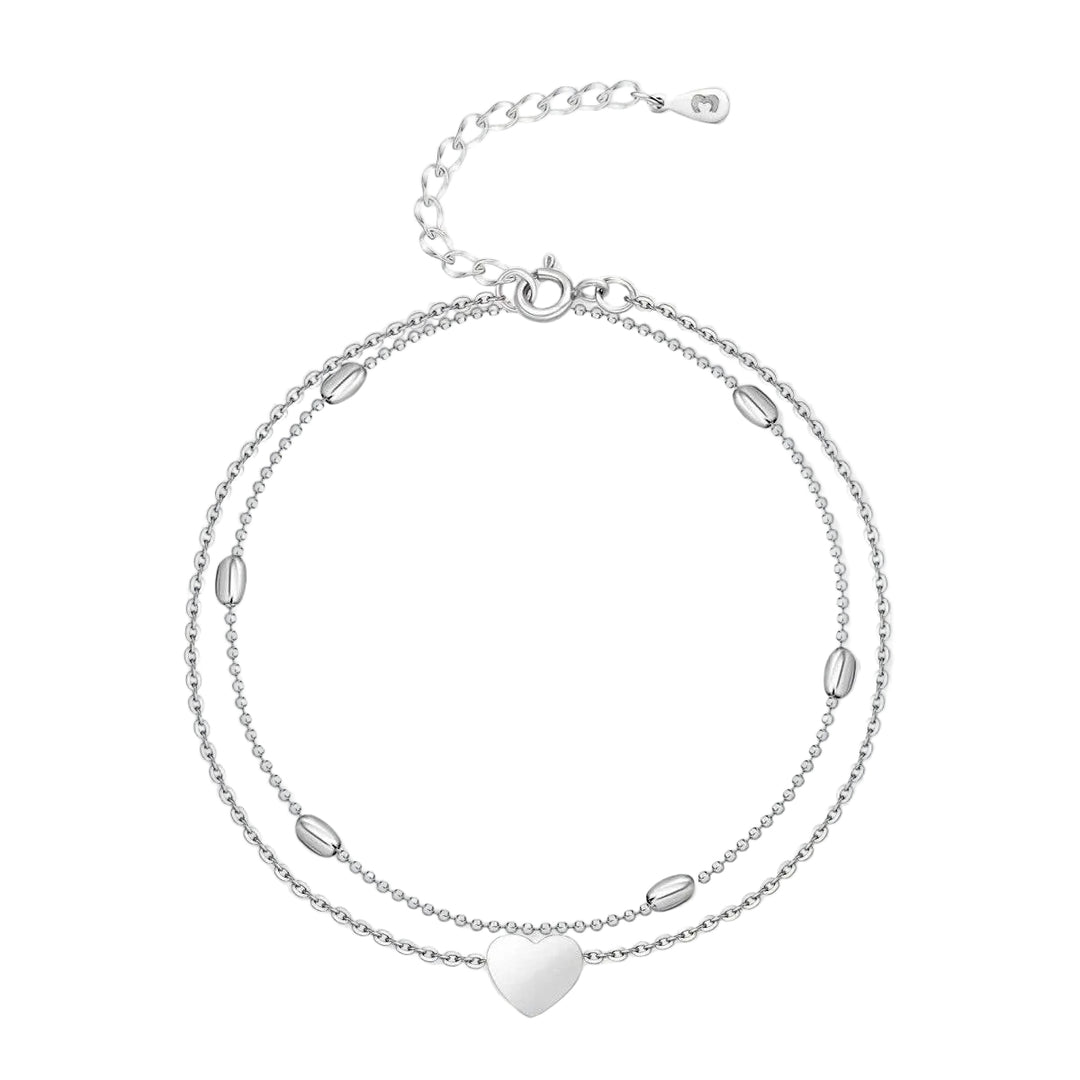 Kvinnes Ankelkledning Dobbelt Kjede Med Hjerte Detaljer 0