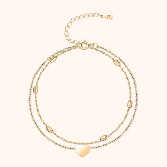 Kvinnes Ankelkledning Dobbelt Kjede Med Hjerte Detaljer 6