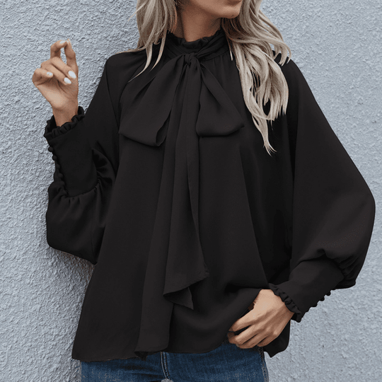 Kvinnes Bluse Langermet Polyester Minimalistisk Design 1