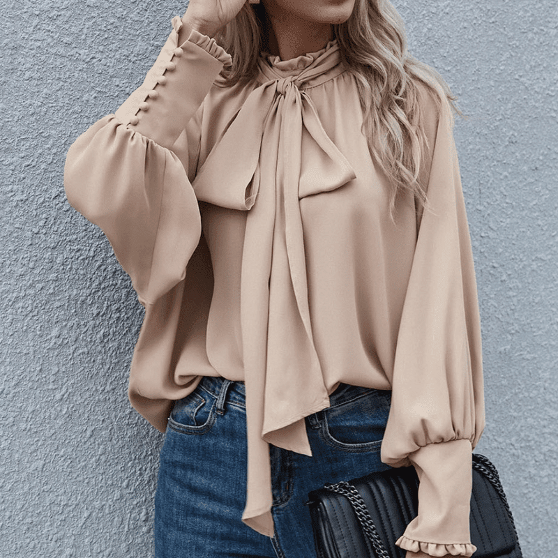 Kvinnes Bluse Langermet Polyester Minimalistisk Design 4
