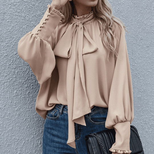 Kvinnes Bluse Langermet Polyester Minimalistisk Design 4