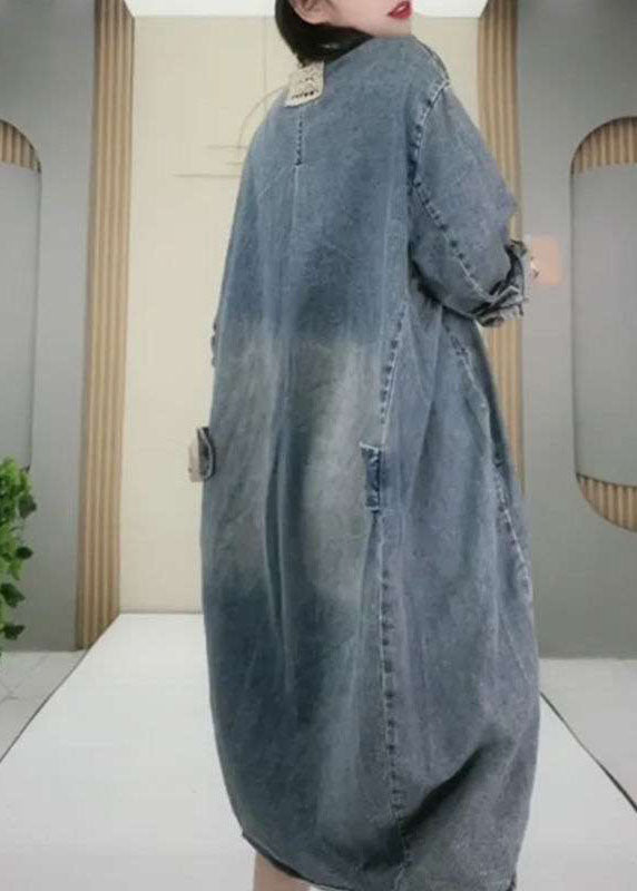 Kvinnes Langermet Denim Festkjole med Peter Pan Krage 2