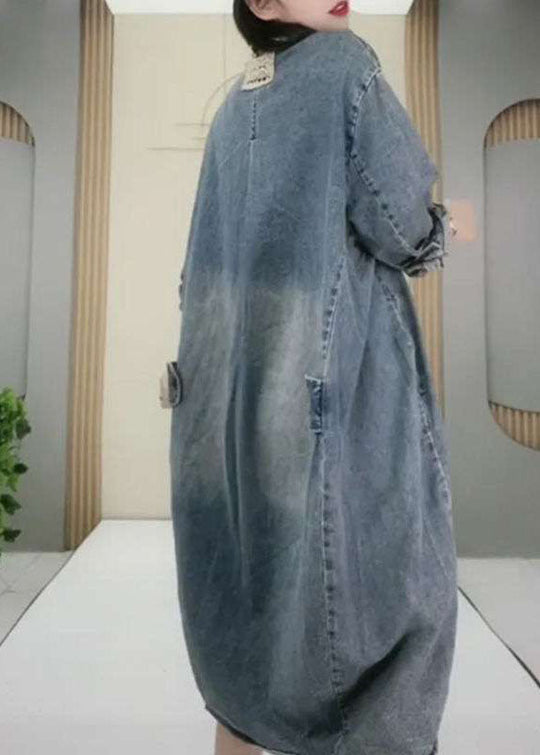 Kvinnes Langermet Denim Festkjole med Peter Pan Krage 2