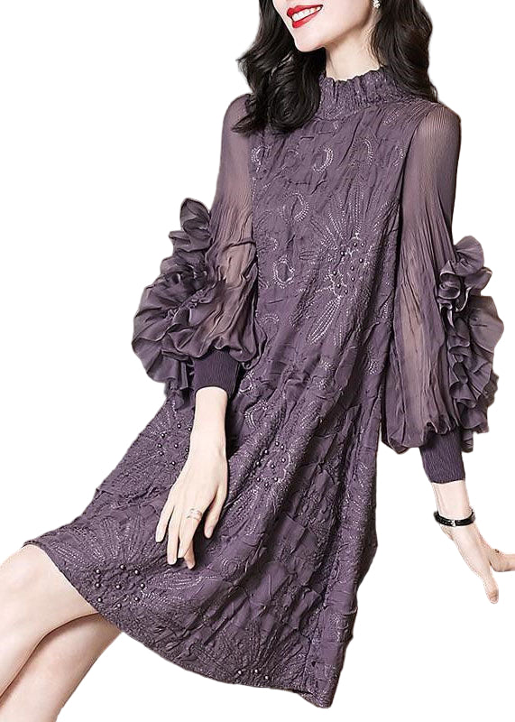 Kvinnes Maxi Kjole med Brodert Krage 0