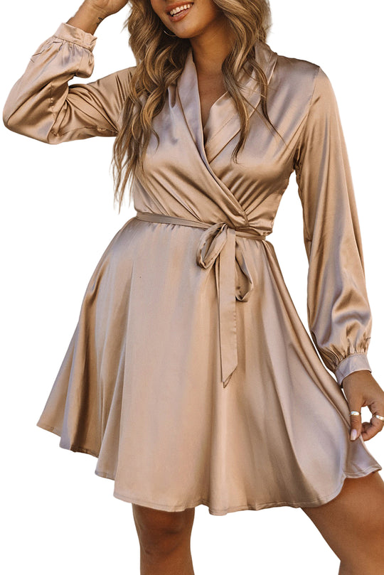 Kvinnes Omslagskjole med Lange Ermer V-ring 0