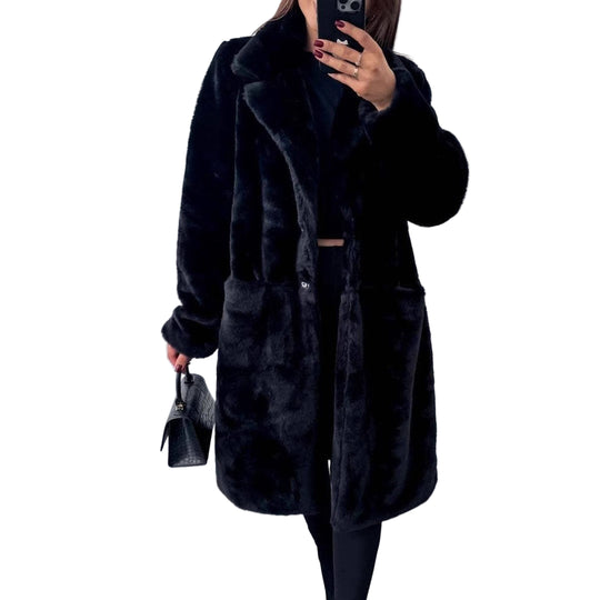 Kvinnes Oversized Lang Frakk med Bred Krage og Lommer 0