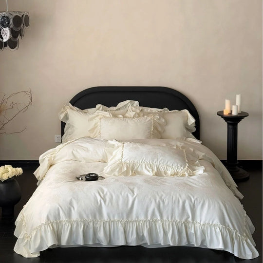 Kvinnes Sengetøysett Jacquarddesign med Chiffon-rysjer 0