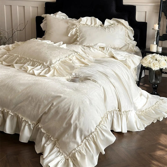 Kvinnes Sengetøysett Jacquarddesign med Chiffon-rysjer 1