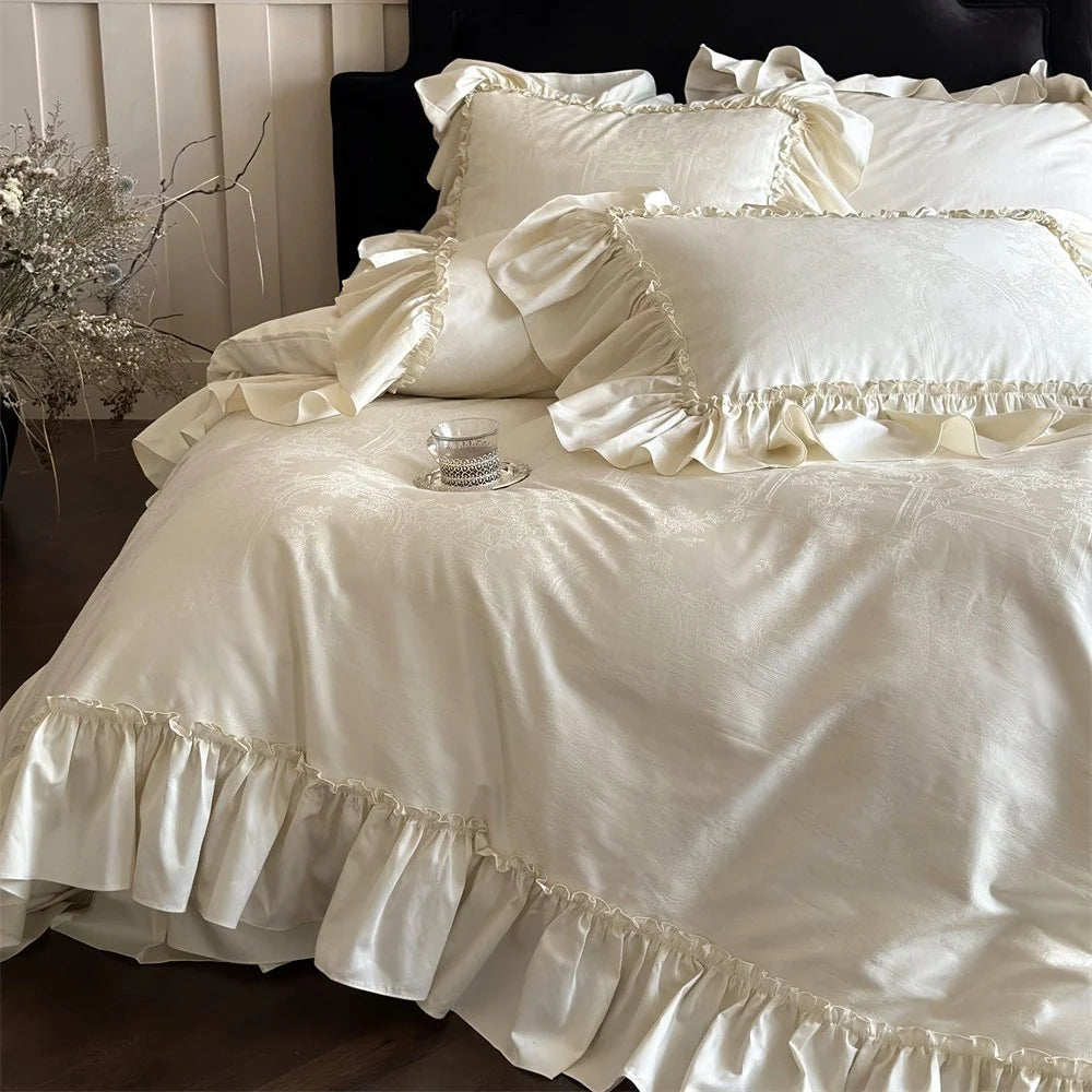 Kvinnes Sengetøysett Jacquarddesign med Chiffon-rysjer 2
