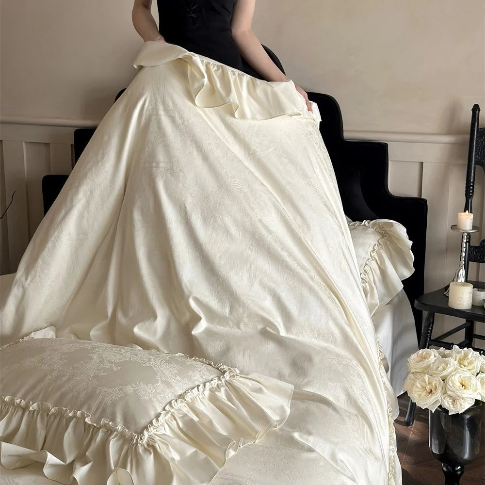 Kvinnes Sengetøysett Jacquarddesign med Chiffon-rysjer 3