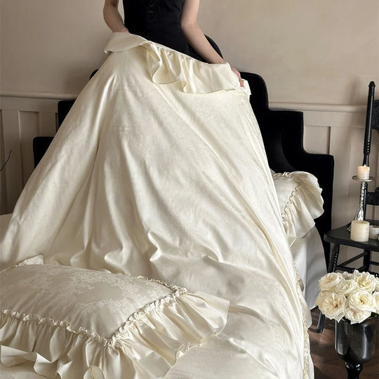 Kvinnes Sengetøysett Jacquarddesign med Chiffon-rysjer 3