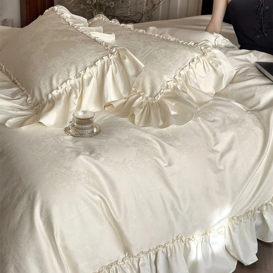Kvinnes Sengetøysett Jacquarddesign med Chiffon-rysjer 4