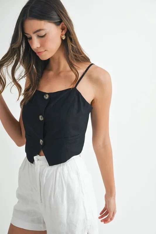 Kvinnes Tank Top med Knappedetaljer i Linblanding 3