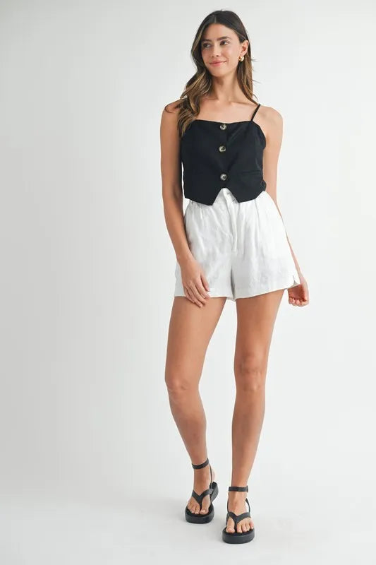 Kvinnes Tank Top med Knappedetaljer i Linblanding 6