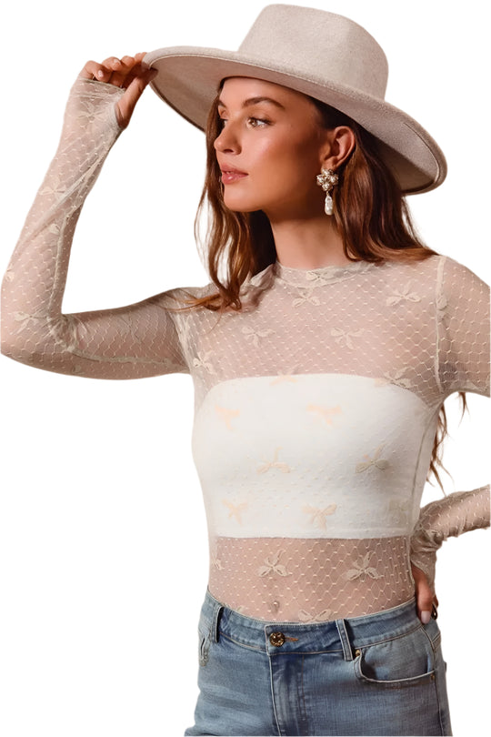 Kvinnes Top Gjennomsiktig Blonde med Sløyfe Mønster Nylon Spandex 0