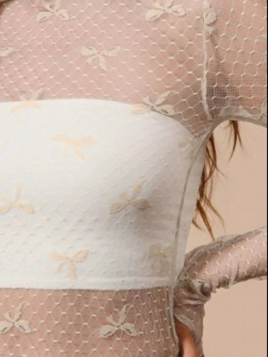 Kvinnes Top Gjennomsiktig Blonde med Sløyfe Mønster Nylon Spandex 1