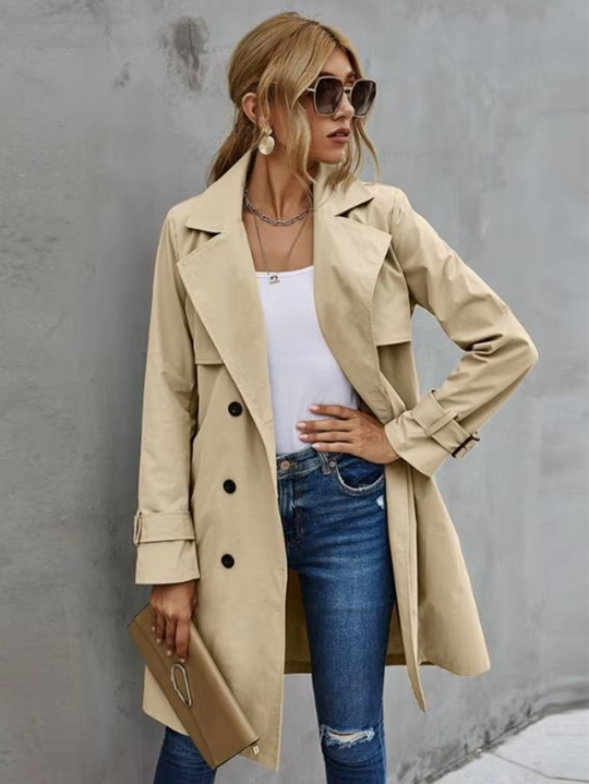 Kvinnes Trench Coat Dobbelspent Design Klassisk Stil 1