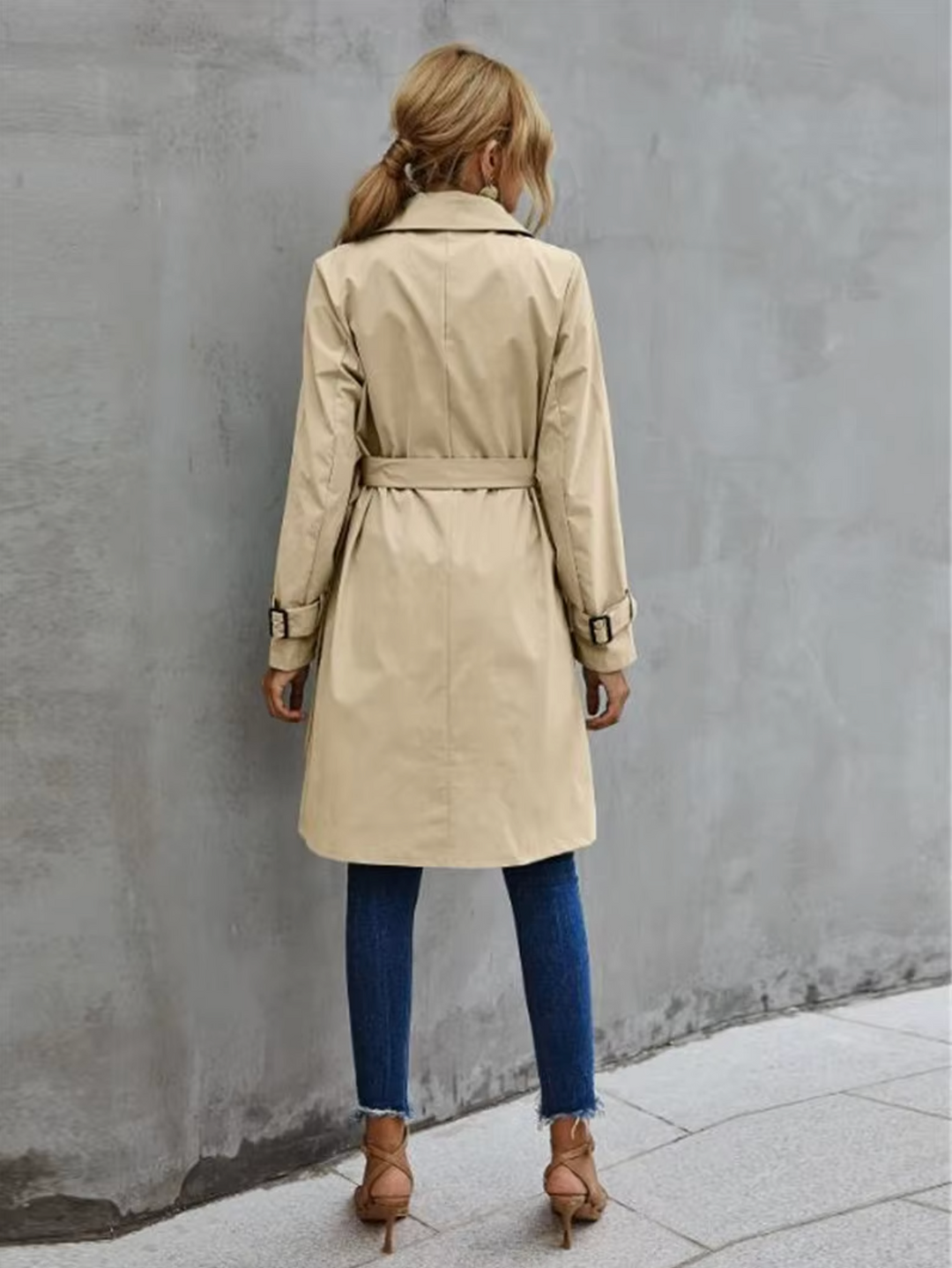 Kvinnes Trench Coat Dobbelspent Design Klassisk Stil 2